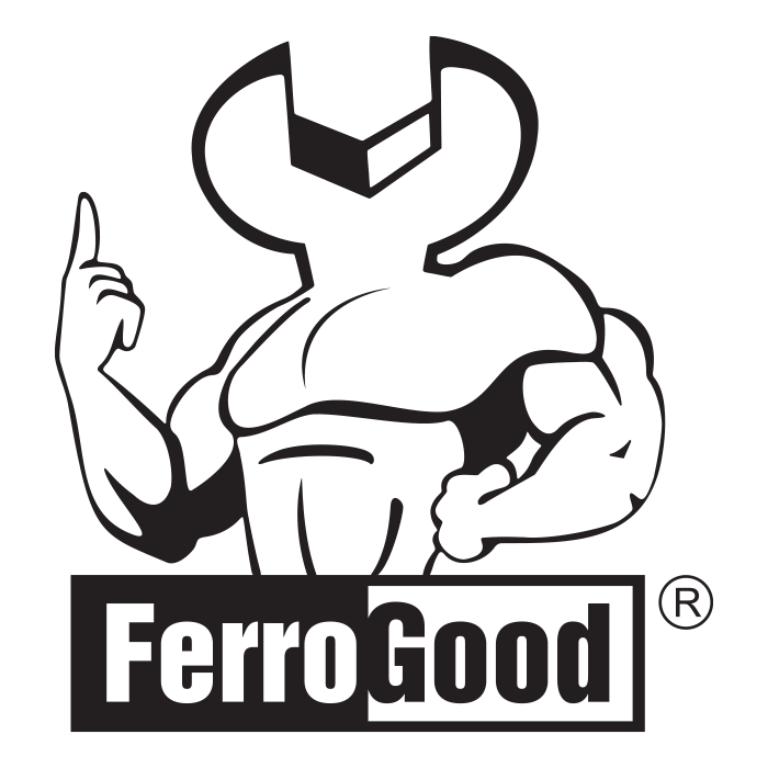 Ferro Good worker superhero symbol in black.